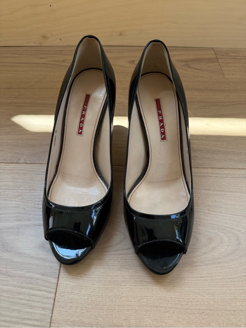 Prada Black Patent Peep-Toe Heels